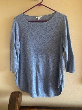 Eileen Fisher Organic Cotton Blue Heathered 3/4 Sleeve Knit Top S